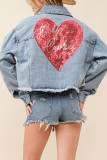 Valentine Heart Raw Hem Denim Jacket