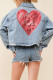 Valentine Heart Raw Hem Denim Jacket