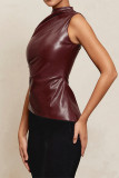 Plain Funnel Sleeveless Leather Top