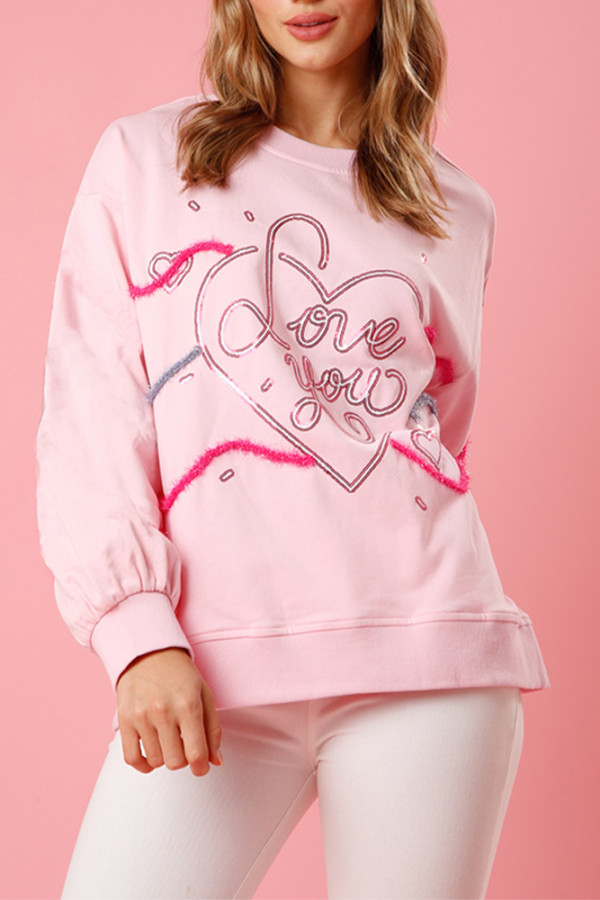 Love You Sequin Patchwork Sweatshirt