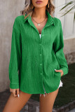 Plain Texture Button Up Blouse