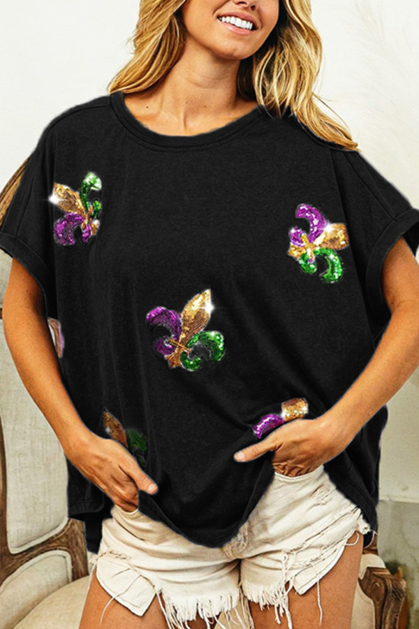 Mardi Gras Sequin Embroidery Top