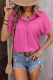 Plain Texture Stripe Button Up Short Sleeves Shirt