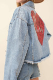 Valentine Heart Raw Hem Denim Jacket