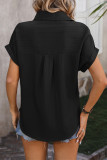 Plain Texture Stripe Button Up Short Sleeves Shirt