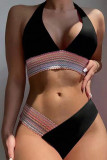 Scallop Patchwork Plunge Bikini Set