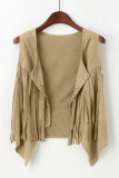 Plain Suede Snap Button Tassel Vest