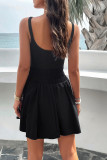 Plain Smocked Waist Spaghetti Strap Swing Dress