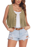 Plain Suede Snap Button Tassel Vest