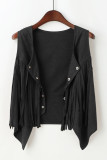 Plain Suede Snap Button Tassel Vest