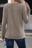 Pale Khaki Buttoned V Neck Ribbed Knit Top