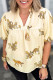 Beige Plus Size Cheetah Print Short Puff Sleeve Blouse