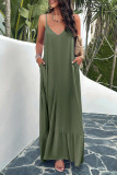 Plain V Neck Spaghetti Strap Maxi Dress