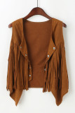 Plain Suede Snap Button Tassel Vest