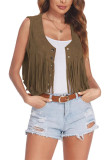 Plain Suede Snap Button Tassel Vest