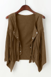 Plain Suede Snap Button Tassel Vest