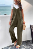Plain V Neck Loose Pockets Cami Jumpsuit