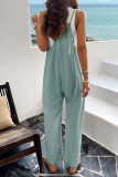 Plain V Neck Loose Pockets Cami Jumpsuit