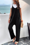 Plain V Neck Loose Pockets Cami Jumpsuit