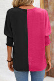 Colorblock V Neck Puff Sleeves Top
