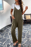 Plain V Neck Loose Pockets Cami Jumpsuit