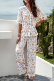 Printed Button Up Shirt and Pants 2pcs Set