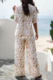 Printed Button Up Shirt and Pants 2pcs Set