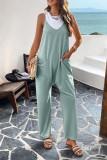 Plain V Neck Loose Pockets Cami Jumpsuit