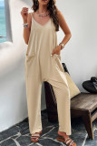 Plain V Neck Loose Pockets Cami Jumpsuit