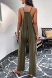 Plain V Neck Loose Pockets Cami Jumpsuit