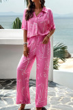 Printed Button Up Shirt and Pants 2pcs Set