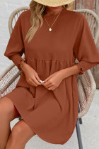Plain 3/4 Sleeves Splicing Mini Dress