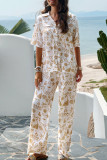 Printed Button Up Shirt and Pants 2pcs Set