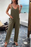 Plain V Neck Loose Pockets Cami Jumpsuit