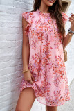 Frill Collar Ruffles Sleeves Floral Dress