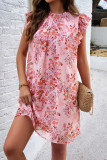 Frill Collar Ruffles Sleeves Floral Dress