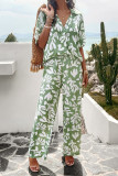 Printed Button Up Shirt and Pants 2pcs Set