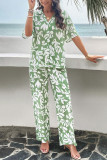 Printed Button Up Shirt and Pants 2pcs Set