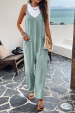 Plain V Neck Loose Pockets Cami Jumpsuit