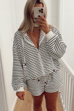 White Printed Striped Zip Up Hoodie and Shorts Outfit
