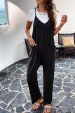 Plain V Neck Loose Pockets Cami Jumpsuit