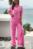 Printed Button Up Shirt and Pants 2pcs Set