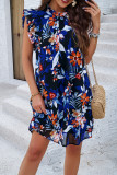 Frill Collar Ruffles Sleeves Floral Dress