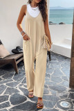 Plain V Neck Loose Pockets Cami Jumpsuit
