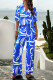 Printed Button Up Shirt and Pants 2pcs Set