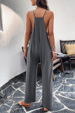 Plain V Neck Loose Pockets Cami Jumpsuit