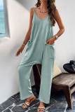 Plain V Neck Loose Pockets Cami Jumpsuit