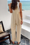 Plain V Neck Loose Pockets Cami Jumpsuit
