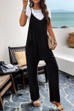 Plain V Neck Loose Pockets Cami Jumpsuit