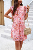 Frill Collar Ruffles Sleeves Floral Dress